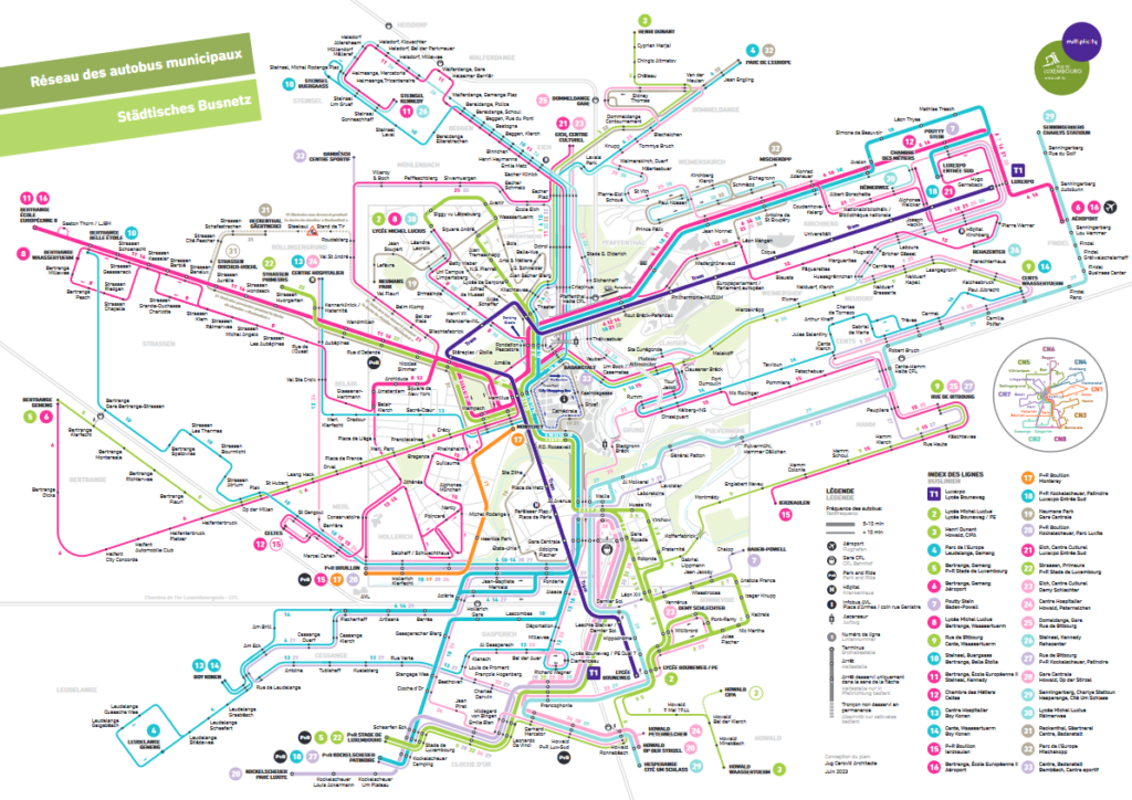 Plan du réseau Luxembourg-Ville (AVL + Luxtram)